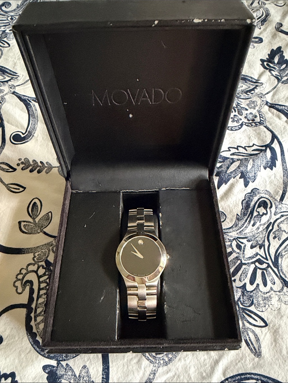 Movado Silver-Tone Watch with Black Museum Dial